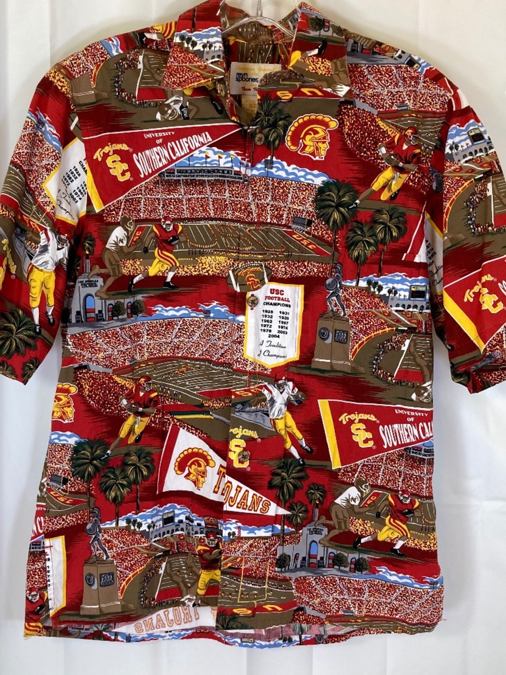 Reyn Spooner Team Trojan USC Trojans Button Down Shirt Red Stadium Images Sz XS